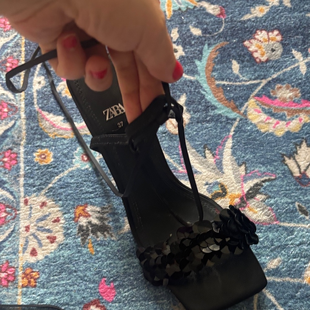 Zara Black Floral Heels